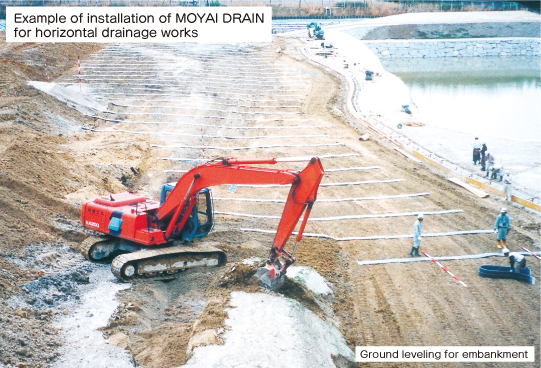 Example of installation of MOYAI DRAIN for horizontal drainage works